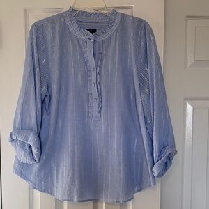 Talbots Blue Striped Popover Top